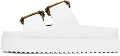 Versace Jeans Couture White Baroque Buckle Arizona Flat Sandals In E003 White