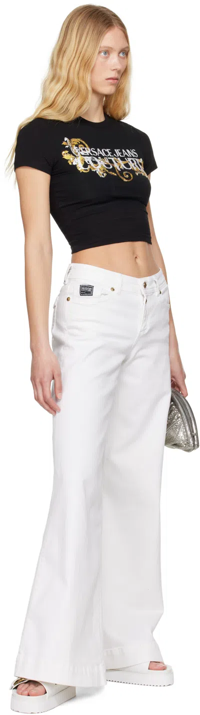 Versace Jeans Couture White Baroque Buckle Arizona Flat Sandals In E003 White