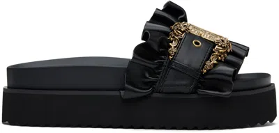 Versace Jeans Couture Black Baroque Buckle Arizona Sandals In E899 Black