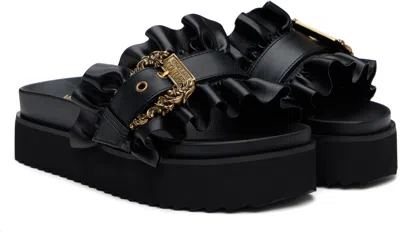 Versace Jeans Couture Black Baroque Buckle Arizona Sandals In E899 Black