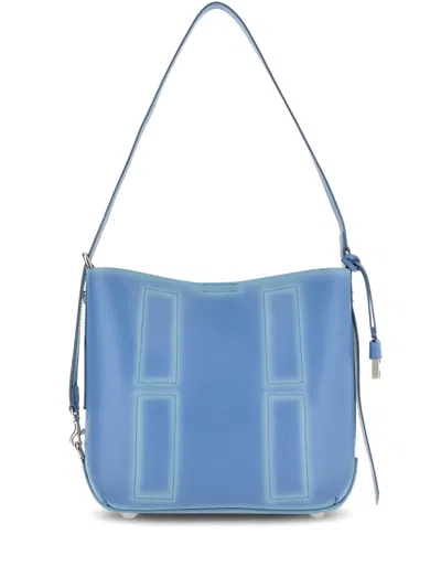 Hogan Cognac Blue Calf Leather Shoulder Bag In Blue