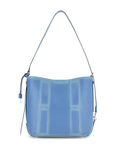 Hogan Cognac Blue Calf Leather Shoulder Bag In Blue