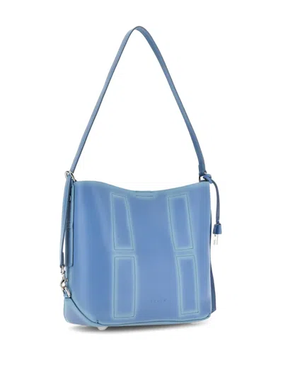 Hogan Cognac Blue Calf Leather Shoulder Bag In Blue
