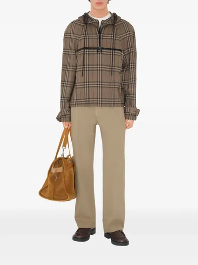 Burberry Half-zip Jacket With Check Pattern In Silk Blend In Nude
