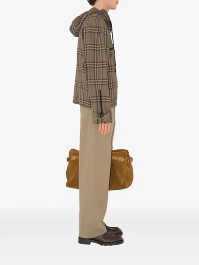 Burberry Half-zip Jacket With Check Pattern In Silk Blend In Nude