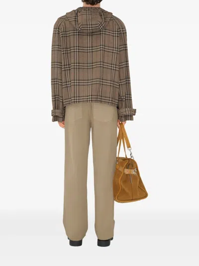 Burberry Half-zip Jacket With Check Pattern In Silk Blend In Nude