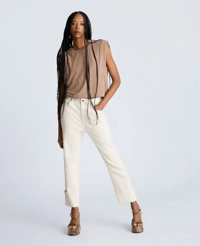 Kenneth Cole High Rise Straight Leg Wide Cuff Denim Jeans In Multicolor