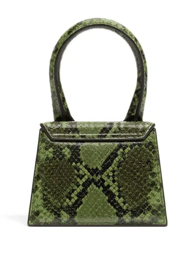 Jacquemus Le Chiquito Moyen Bag In Embossed Python Leather In Green