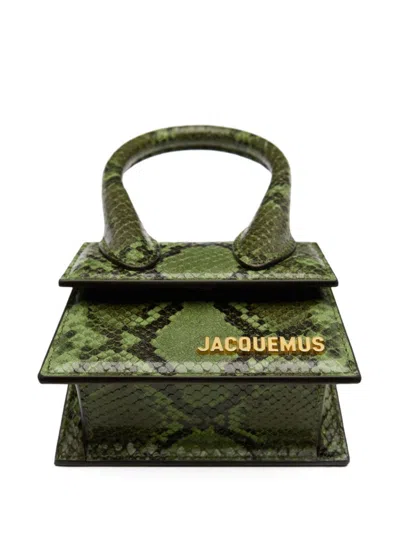 Jacquemus Le Chiquito Moyen Bag In Embossed Python Leather In Green