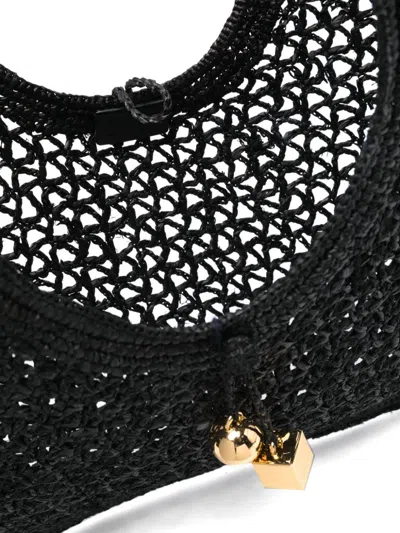 Jacquemus Carre Spiaggia Embellished Braided Raffia Tote In Black