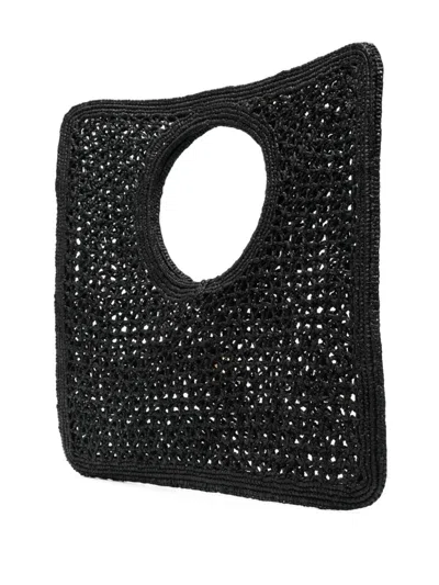 Jacquemus Carre Spiaggia Embellished Braided Raffia Tote In Black
