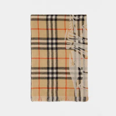 Burberry Embroidered Wool Scarf In Beige