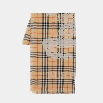 Burberry Embroidered Wool Scarf In Beige