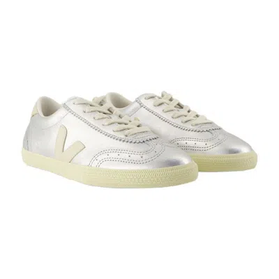 Veja Low-top Metallic Finish Rubber Sole Sneaker In Silver