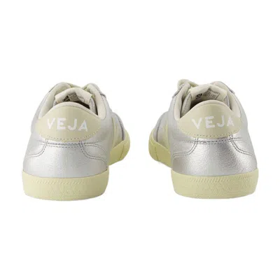 Veja Low-top Metallic Finish Rubber Sole Sneaker In Silver
