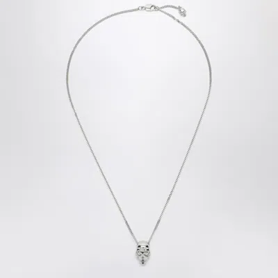 Alexander Mcqueen Silver Colored Chain Necklace With Skull In Polished Brass Man