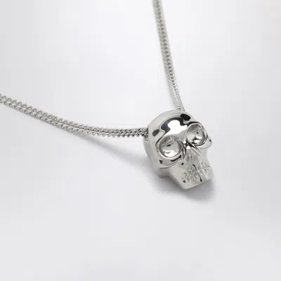 Alexander Mcqueen Silver Colored Chain Necklace With Skull In Polished Brass Man
