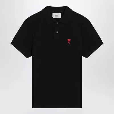 Shop Ami Alexandre Mattiussi Ami Paris Ami De Coeur Black Polo Shirt