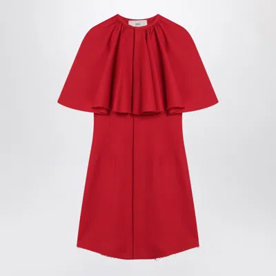 Ami Alexandre Mattiussi Red Wool Shirt Dress With Ruff Red