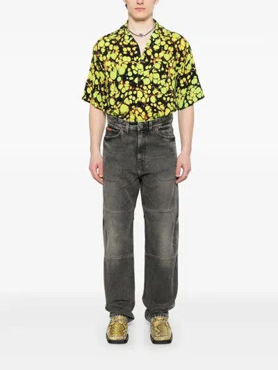 Martine Rose Green Bowling Shirt With Abstract Pattern In Green