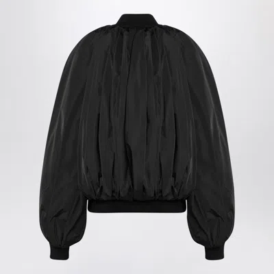 Balenciaga Black Bomber Draped Jacket With Elastic Rear Hem In Tech Fabric Woman