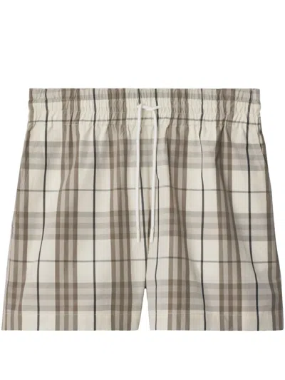 Burberry Cotton Check Drawstring Shorts In White