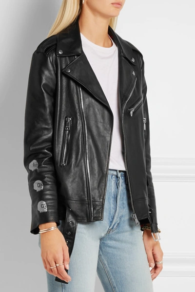Shop Gucci Painted Textured-leather Biker Jacket
