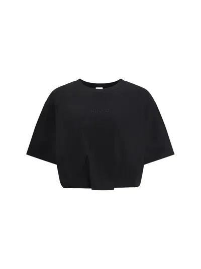Pinko Modern Ribbed Crew Neck T-shirt In Black