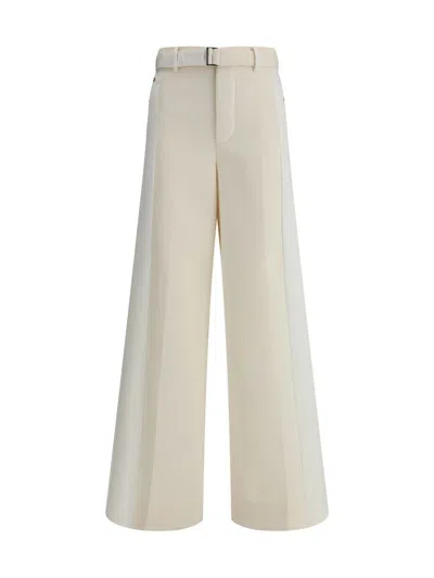 Sacai Wide Leg Denim Trousers With Button Detail In White