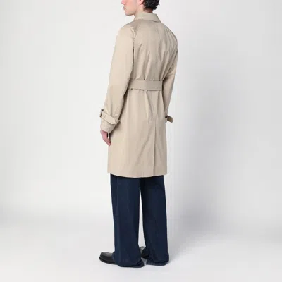 Burberry Beige Cotton Trench Coat With Belt Men