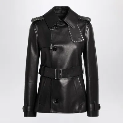Burberry Short Leather Jacket With Studs And Buckle