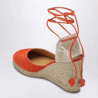 Castaã±er 'carina' Orange And Beige Espadrilles With Wedge And Closed Toe In Canvas And Suede Women