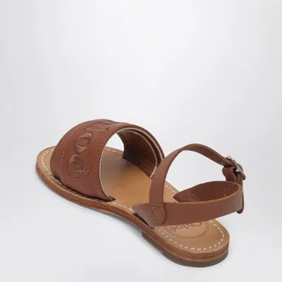 Chloé Brown Leather Sandals With Logo