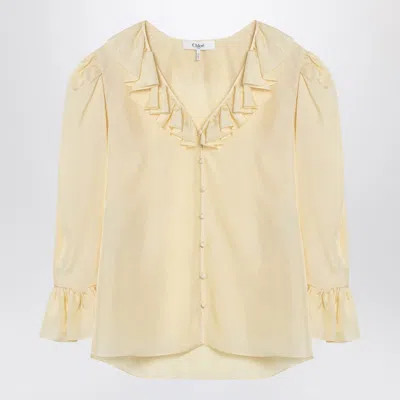 Chloé V-neck Ruffle Top In Silk Habotai