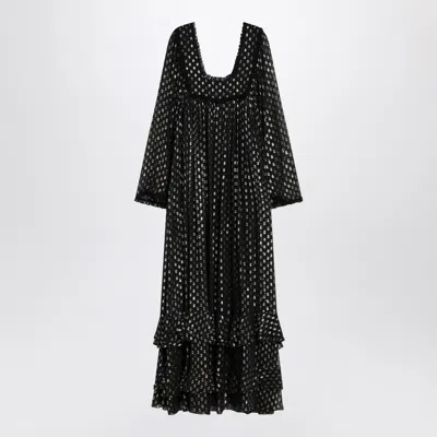 Chloé Maxi Dress Silk Ruffles Scoop Neckline In Black