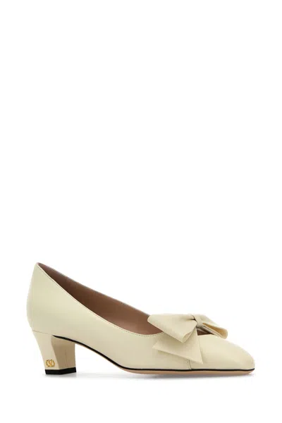 Shop Valentino Ivory Leather Bowbow Pumps