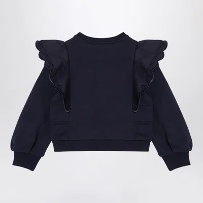 Chloé Navy Blue Cotton Sweatshirt With Ruffles