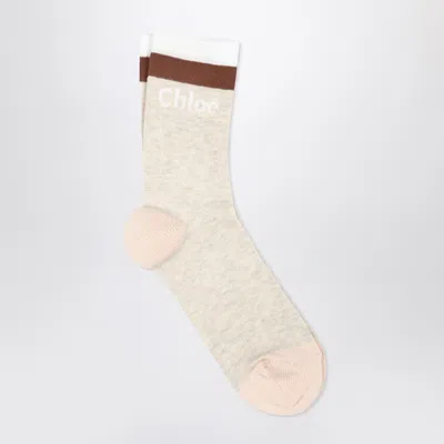 Chloé Socks Beige Mélange With Logo