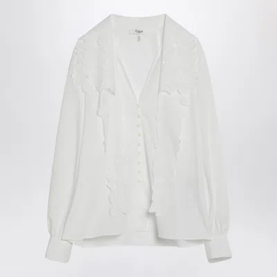 Chloé White Shirt With Embroidered Bow Tie
