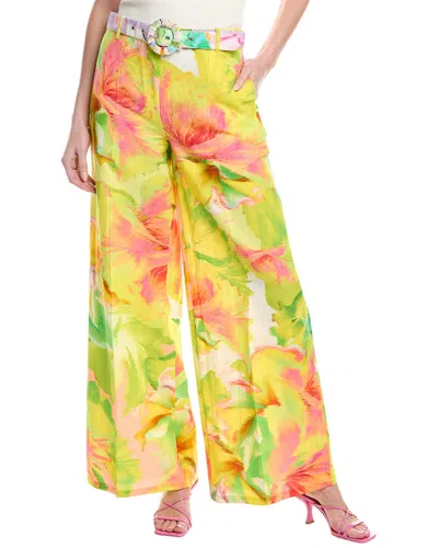 Hemant & Nandita Belted Linen-blend Flare Pant In Yellow