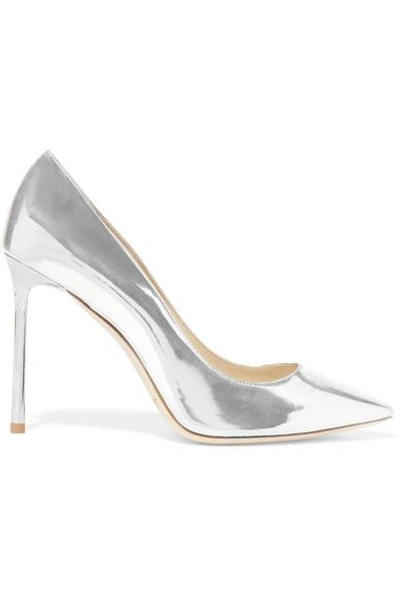 Shop Jimmy Choo Romy 100 Mirrored-leather Pumps In Silver