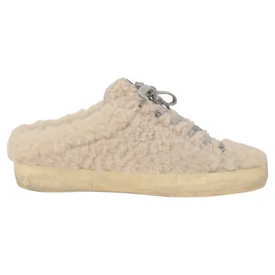 Golden Goose Superstar Sabot Distressed Glittered Shearling Slip-on Sneakers In White Wool In White