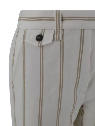 Brunello Cucinelli Multicolor Crop Pants With All-over Striped Motif And Monile Detail