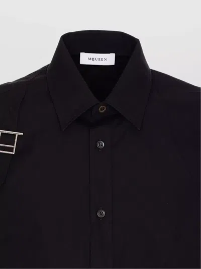 Alexander Mcqueen Metal Detail Long Sleeves Point Collar In Black