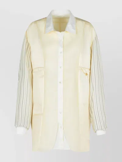 Maison Margiela Striped Sleeve Jacket Front Pockets In Beige