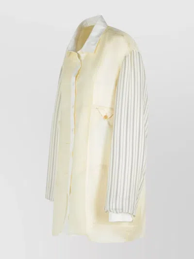 Maison Margiela Striped Sleeve Jacket Front Pockets In Beige