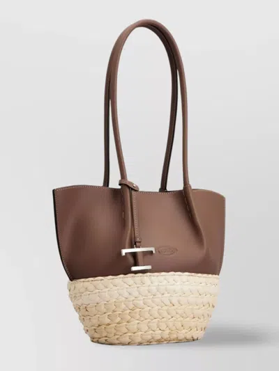 Tod's Chocolate Brown Raffia Shopping Bag