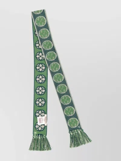 Valentino 'antibes' Scarf With Fringe Detailing And Geometric Pattern