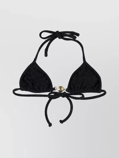 Reina Olga Gold Halter Neck Triangle Top In Black