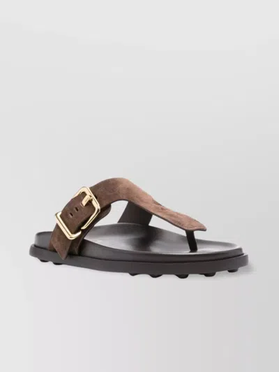 Tod's Brown Suede Thong Slippers
